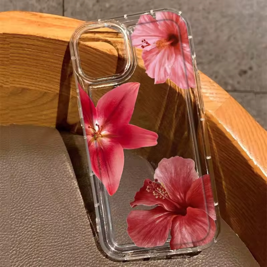 Funda de Celular Transparente con Estampado de Flores