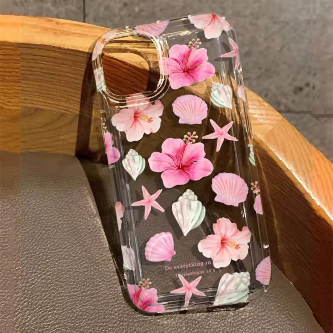 Funda de Celular Transparente con Estampado de Flores