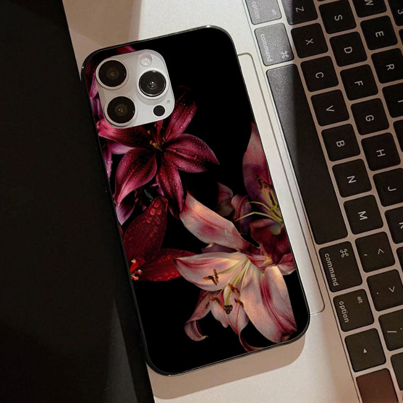 Funda de Celular con Flores de Lirio Rojas